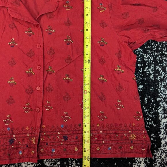 Victoria Jones Woman Embroidered Shirt Capri Pants Set Green Cotton Linen Blend - Picture 9 of 10